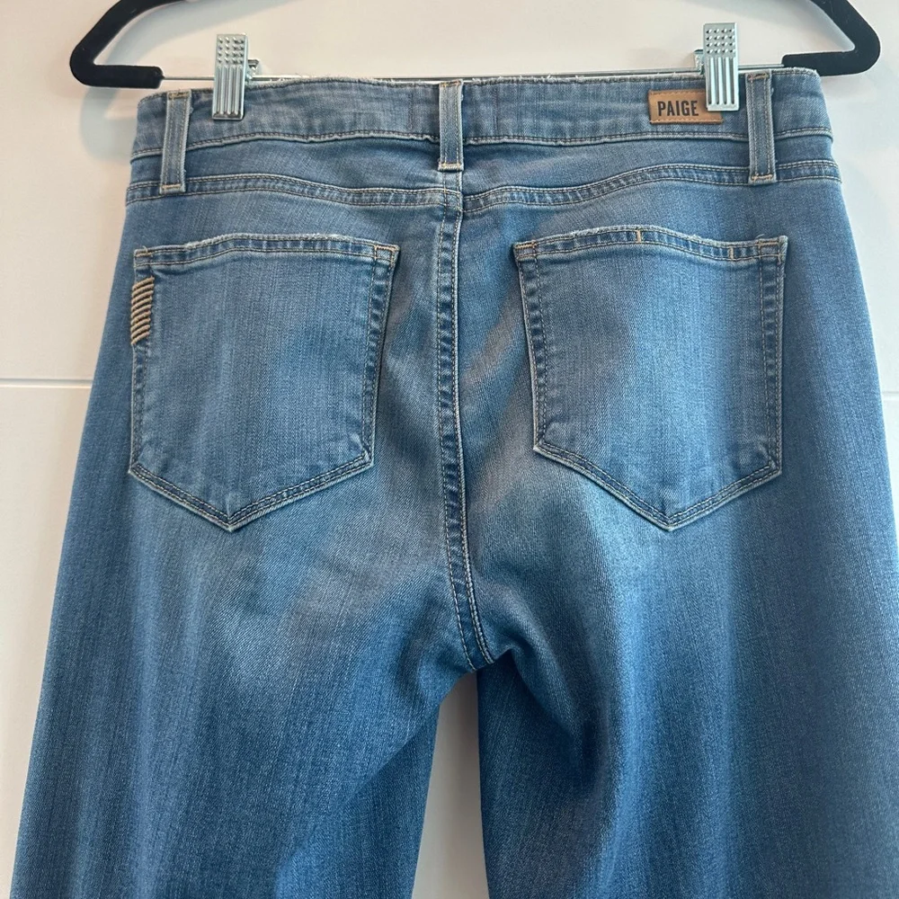 PAIGE Lou Lou Flare Jeans Low Rise Distressed Blue Denim | Size 27 - Picture 11 of 13